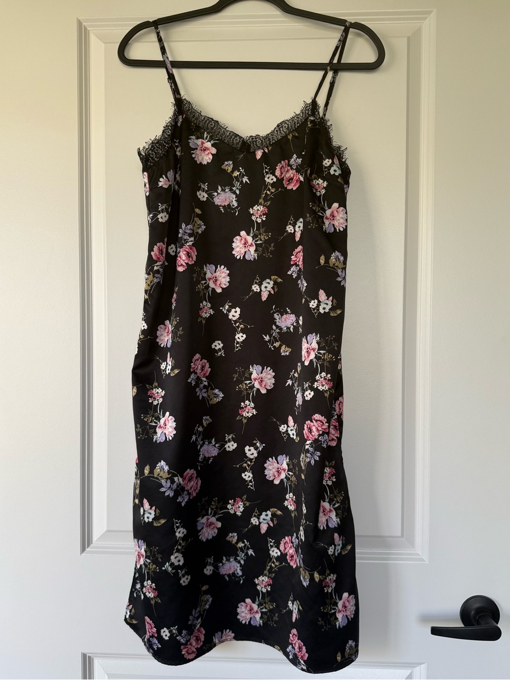 Dex Black Floral Slip with Pink & Lavender Blooms